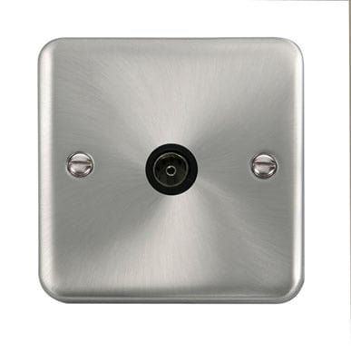 Curved Satin Chrome Single Coaxial Outlet - Black Trim - SE Home
