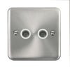 Curved Satin Chrome Twin Coaxial Outlet - White Trim - SE Home