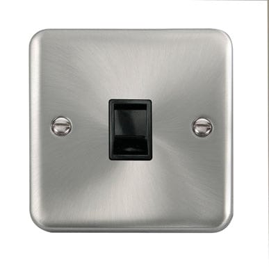 Curved Satin Chrome Single RJ11 (Irish/US) Outlet - Black Trim - SE Home