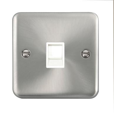 Curved Satin Chrome Single RJ11 (Irish/US) Outlet - White Trim - SE Home