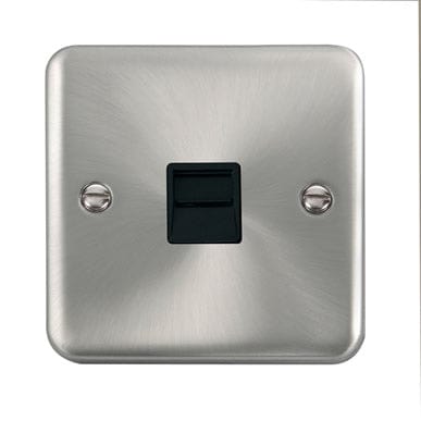 Curved Satin Chrome Single Telephone Outlet - Master - Black Trim - SE Home