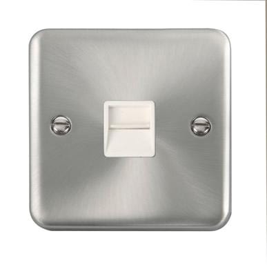 Curved Satin Chrome Single Telephone Outlet - Master - White Trim - SE Home