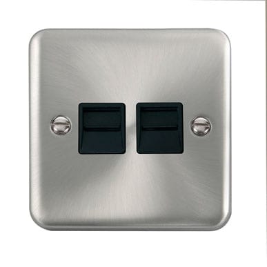 Curved Satin Chrome Twin Telephone Outlet - Master - Black Trim - SE Home