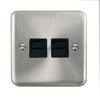 Curved Satin Chrome Twin Telephone Outlet - Secondary - Black Trim - SE Home