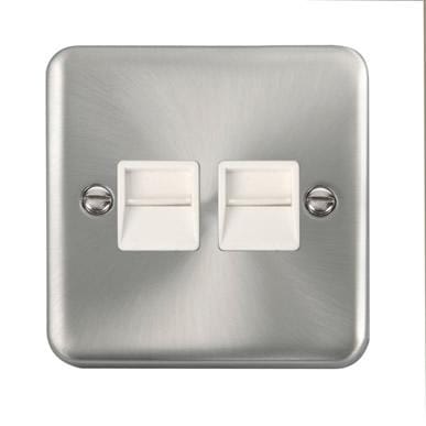 Curved Satin Chrome Twin Telephone Outlet - Secondary - White Trim - SE Home