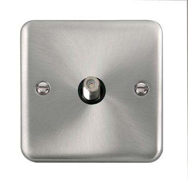 Curved Satin Chrome Non-Isolated Single Satellite Outlet - Black Trim - SE Home