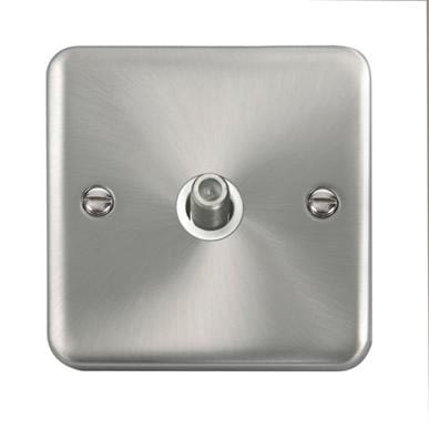 Curved Satin Chrome Non-Isolated Single Satellite Outlet - White Trim - SE Home