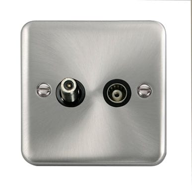 Curved Satin Chrome Isolated Satellite & Isolated Coaxial Outlet - Black Trim - SE Home