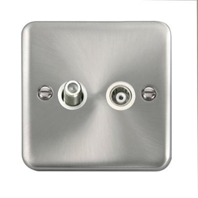Curved Satin Chrome Isolated Satellite & Isolated Coaxial Outlet - White Trim - SE Home