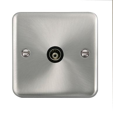 Curved Satin Chrome Single Isolated Coaxial Outlet - Black Trim - SE Home