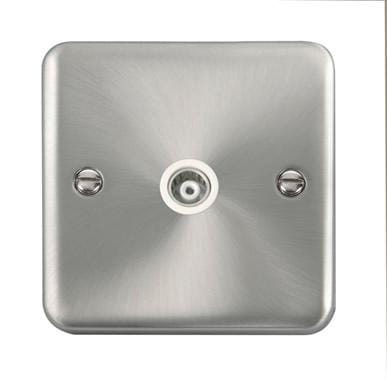Curved Satin Chrome Single Isolated Coaxial Outlet - White Trim - SE Home