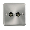 Curved Satin Chrome Twin Isolated Coaxial Outlet - Black Trim - SE Home