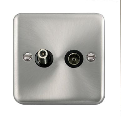 Curved Satin Chrome Non-Isolated Satellite & Non-Isolated Coaxial Outlet - Black Trim - SE Home