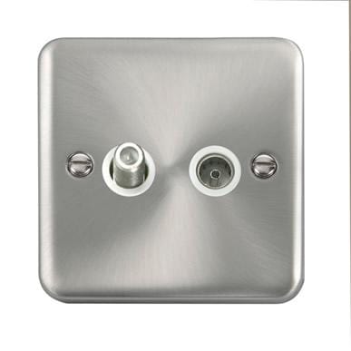 Curved Satin Chrome Non-Isolated Satellite & Non-Isolated Coaxial Outlet - White Trim - SE Home