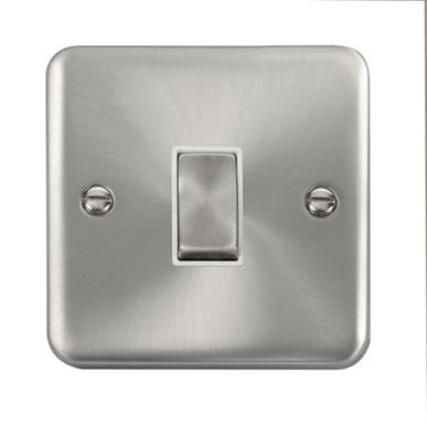 Curved Satin Chrome 10AX Ingot 1 Gang 2 Way Plate Switch - White Trim - SE Home
