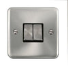 Curved Satin Chrome 10AX Ingot 2 Gang 2 Way Plate Switch - Black Trim - SE Home