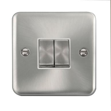 Curved Satin Chrome 10AX Ingot 2 Gang 2 Way Plate Switch - White Trim - SE Home