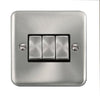 Curved Satin Chrome 10AX Ingot 3 Gang 2 Way Plate Switch - Black Trim - SE Home