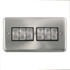 Curved Satin Chrome 10AX Ingot 6 Gang 2 Way Plate Switch - Black Trim - SE Home