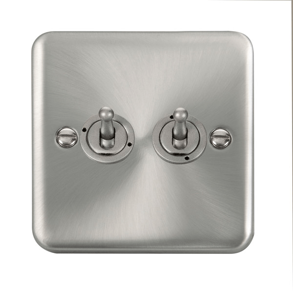 Curved Satin Chrome 10AX 2 Gang 2 Way Toggle Switch - SE Home