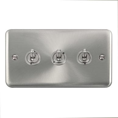 Curved Satin Chrome 10AX 3 Gang 2 Way Toggle Switch - SE Home