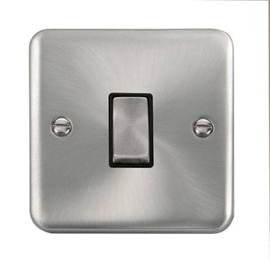 Curved Satin Chrome 10AX Ingot 1 Gang Intermediate Plate Switch - Black Trim - SE Home