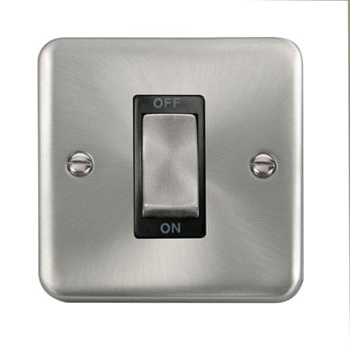 Curved Satin Chrome 45A Ingot 1 Gang DP Switch - Black Trim - SE Home