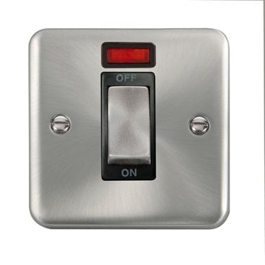 Curved Satin Chrome 45A Ingot 1 Gang DP Switch With Neon - Black Trim - SE Home