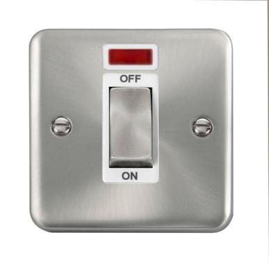 Curved Satin Chrome 45A Ingot 1 Gang DP Switch With Neon - White Trim - SE Home