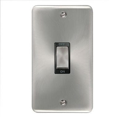Curved Satin Chrome 45A Ingot 2 Gang DP Switch - Black Trim - SE Home