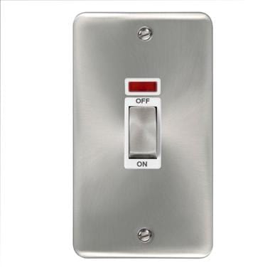 Curved Satin Chrome 45A Ingot 2 Gang DP Switch With Neon - White Trim - SE Home