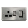 Curved Satin Chrome 45A Ingot 2 Gang DP Switch With 13A DP Switched Socket - Black Trim - SE Home