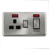 Curved Satin Chrome 45A Ingot 2 Gang DP Switch With 13A DP Switched Socket & Neons - Black Trim - SE Home