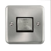 Curved Satin Chrome 10A Ingot 3 Pole Fan Isolation Plate Switch - Black Trim - SE Home