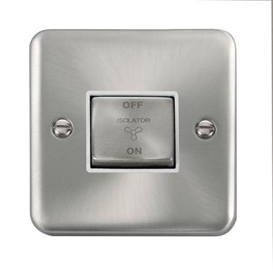 Curved Satin Chrome 10A Ingot 3 Pole Fan Isolation Plate Switch - White Trim - SE Home