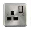 Curved Satin Chrome 13A Ingot 1 Gang DP Switched Socket - Black Trim - SE Home