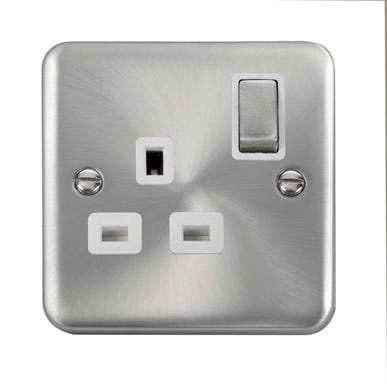 Curved Satin Chrome 13A Ingot 1 Gang DP Switched Socket - White Trim - SE Home