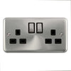 Curved Satin Chrome 13A Ingot 2 Gang DP Switched Socket - Black Trim - SE Home