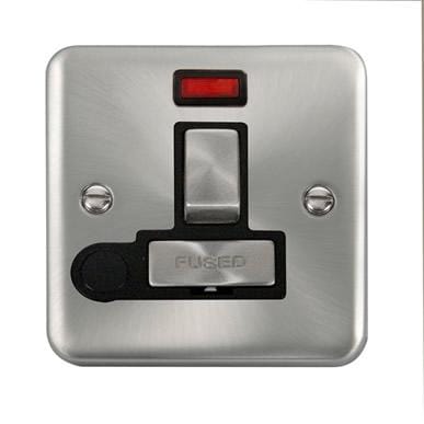 Curved Satin Chrome 13A Ingot DP Switched Fused Connection Unit With Neon - Black Trim - SE Home
