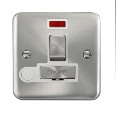 Curved Satin Chrome 13A Ingot DP Switched Fused Connection Unit With Neon - White Trim - SE Home