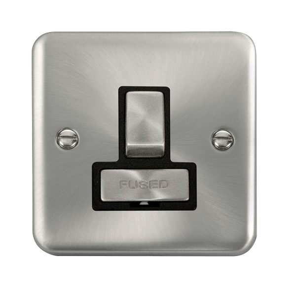 Curved Satin Chrome 13A Fused Ingot Connection Unit Switched - Black Trim - SE Home