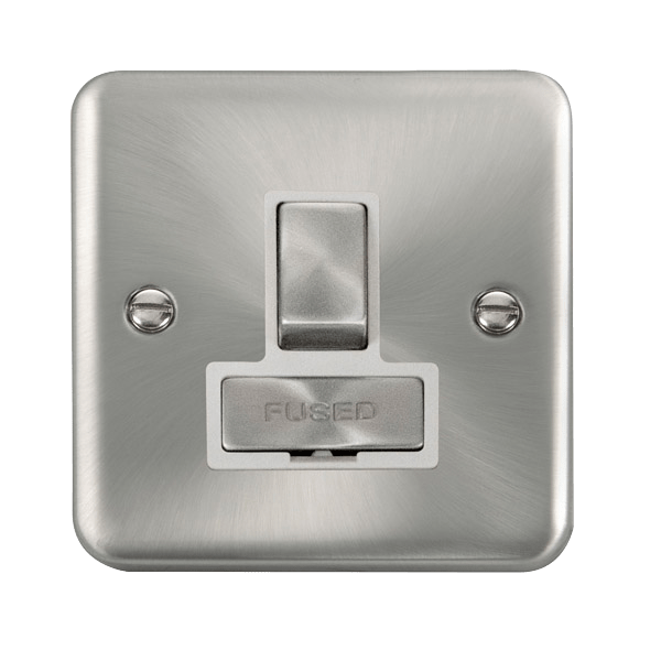 Curved Satin Chrome 13A Fused Ingot Connection Unit Switched - White Trim - SE Home