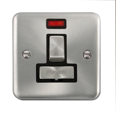 Curved Satin Chrome 13A Ingot DP Switched Fused Connection Unit With Neon - Black Trim - SE Home