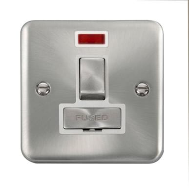 Curved Satin Chrome 13A Ingot DP Switched Fused Connection Unit With Neon - White Trim - SE Home