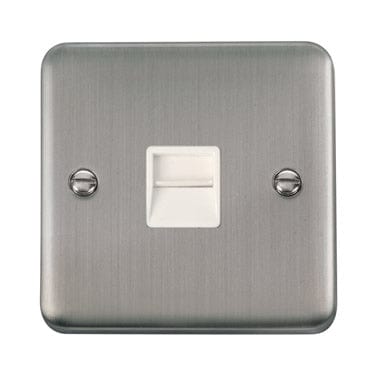 Curved Stainless Steel Single Telephone Outlet - Master - White Trim - SE Home