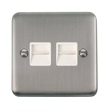 Curved Stainless Steel Twin Telephone Outlet - Master - White Trim - SE Home