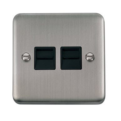 Curved Stainless Steel Twin Telephone Outlet - Secondary - Black Trim - SE Home