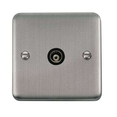 Curved Stainless Steel Single Isolated Coaxial Outlet - Black Trim - SE Home