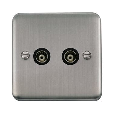 Curved Stainless Steel Twin Isolated Coaxial Outlet - Black Trim - SE Home
