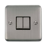 Curved Stainless Steel 10AX Ingot 2 Gang 2 Way Plate Switch - Black Trim - SE Home